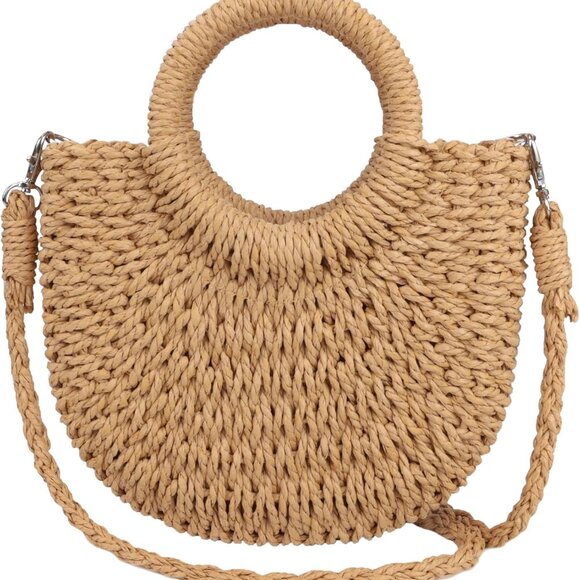 Straw Beach Bag Woven Summer Purse Crossbody Shoulder Handbag for Women - Picture 1 of 6